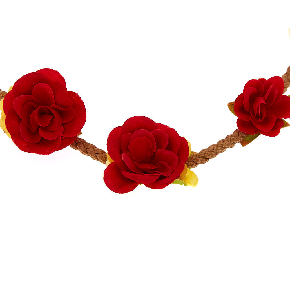 Couronne de fleurs tressée rouge
